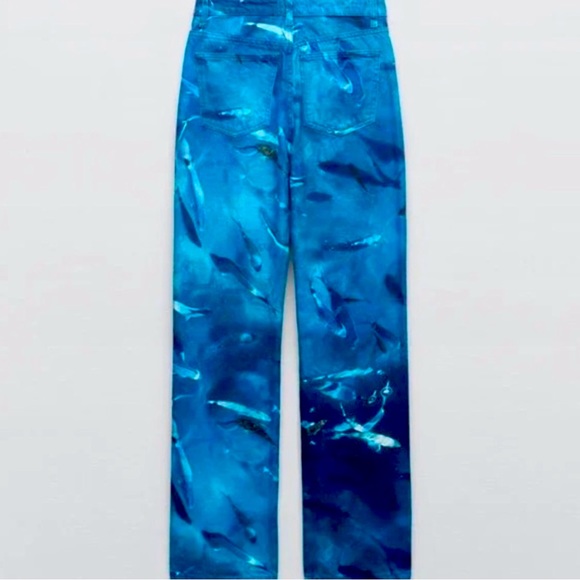 BLUE STRAIGHT ZARA PRINTED WHALE JEANS - Picture 2 of 2